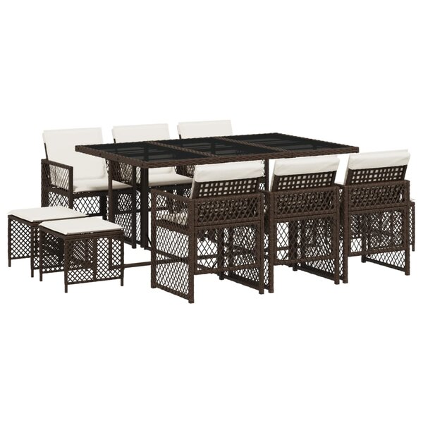 vidaXL Ensemble à manger de jardin et coussins 11 Pièces marron rotin
