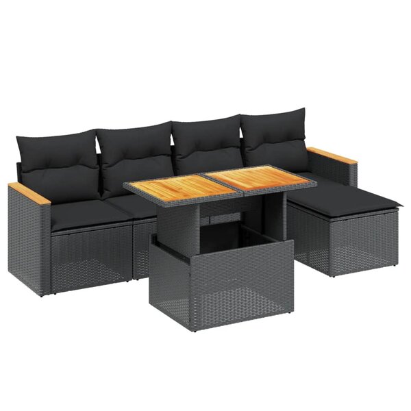 vidaXL Salon de jardin 6 Pièces avec coussins noir résine tressée