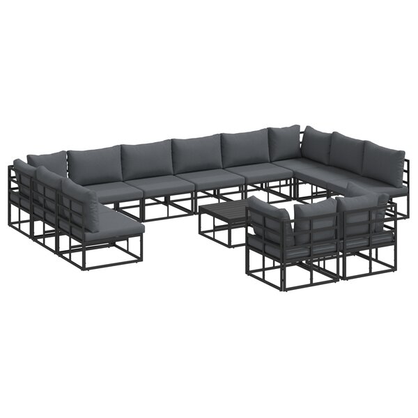 vidaXL Ensemble de canapé de jardin avec coussin 13 Pièces Noir Aluminium