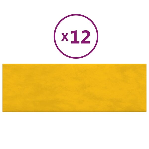vidaXL Panneaux muraux 12 Pièces Jaune 90x30 cm Velours 3 24 m²