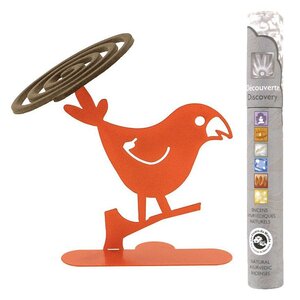 Porte-spirales d'encens perruche orange + 14 bâtonnets d'encens ayurvédique