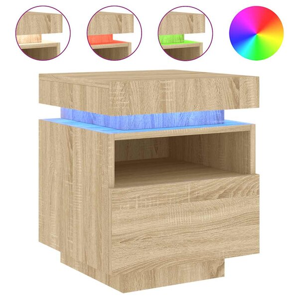 vidaXL Armoire de chevet avec lumières LED chêne sonoma 40x39x48 5 cm