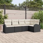 vidaXL Ensemble de canapé de jardin avec coussin 5 Pièces Noir Poly rotin