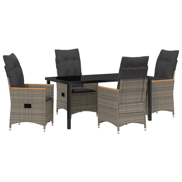 vidaXL Set de jardin 5 pièces avec coussins gris en rattan poly