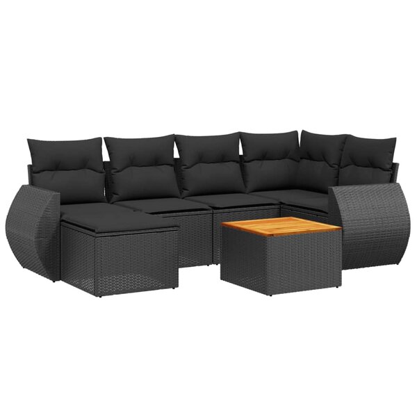 vidaXL Salon de jardin 7 Pièces avec coussins noir résine tressée