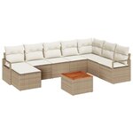 Ensemble de Canapés de Jardin 9 Pièces avec Coussins Beige Rattan Poly Acacia