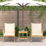 Ensemble de salon de jardin 3 pièces avec coussins en bois d'acacia massif