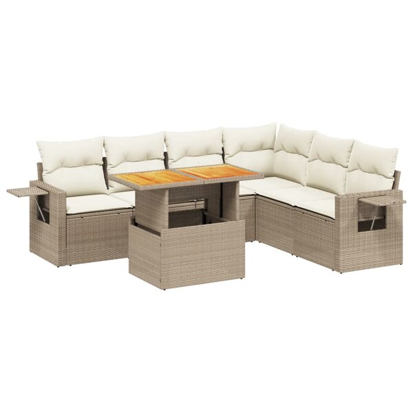 vidaXL Salon de jardin avec coussins 7 Pièces beige résine tressée