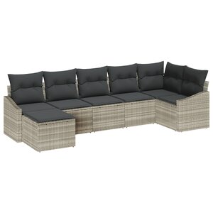vidaXL Ensemble de Canapé de Jardin 7 Pièces avec Coussins Gris Clair Rattan Poly