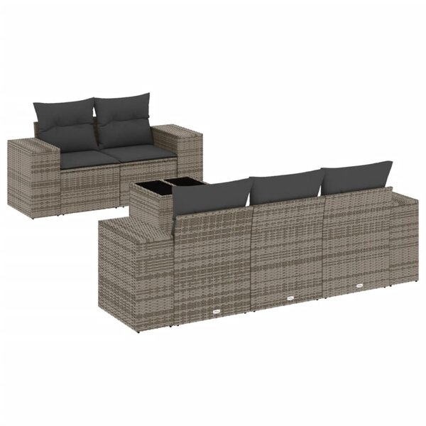 vidaXL Salon de jardin 6 Pièces avec coussins gris résine tressée