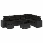 vidaXL Salon de jardin 9 Pièces avec coussins noir résine tressée