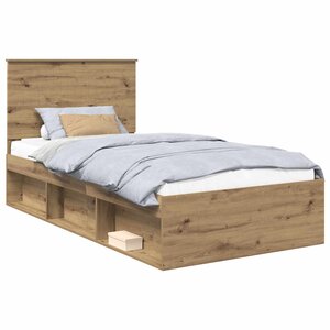 vidaXL Cadre de lit Chêne artisan 100 x 200 cm Bois de pin massif