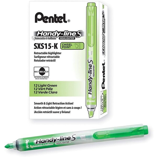 Surligneur Handy-Line S Rétractable/Rechargeable Vert clair x 12 PENTEL