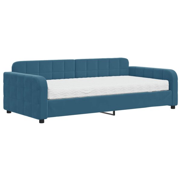 vidaXL Lit de jour avec matelas bleu 100x200 cm velours
