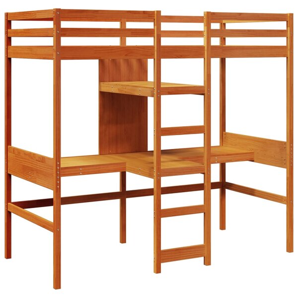 vidaXL Lit mezzanine avec bureau et étagères brun cire 90x200 cm pin