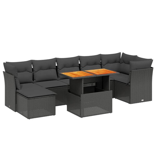 vidaXL Salon de jardin 8 Pièces avec coussins noir résine tressée