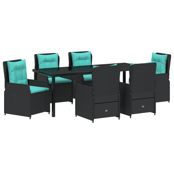 vidaXL Ensemble de Salle à Manger de Jardin 7 Pièces Rattan Poly Noir