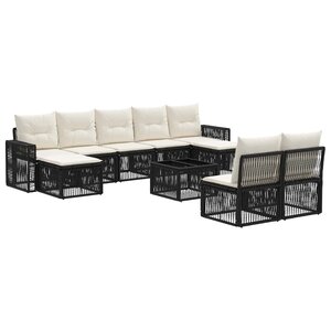 vidaXL Ensemble de canapé de jardin 10 Pièces Noir et blanc crème
