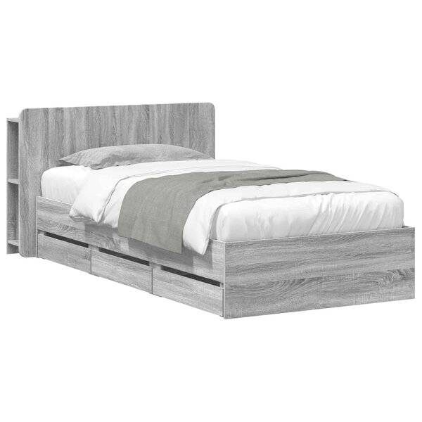 vidaXL Cadre de lit avec rangement Sonoma gris 90 x 200 cm
