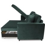 Canapé d'angle convertible HAMILTON 4 places - Tissu velours vert - 245 x 140 x 86 - Coffre de rangement