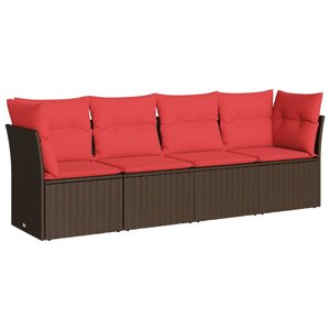 vidaXL Salon de jardin 4 Pièces avec coussins marron résine tressée
