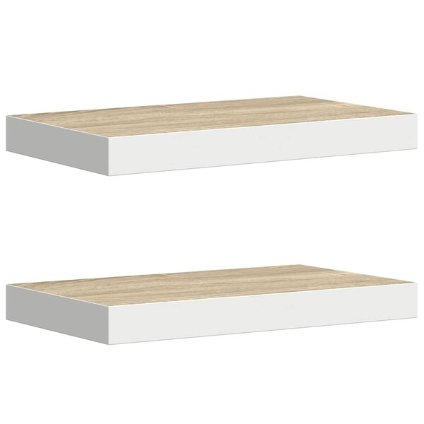 vidaXL Étagères flottantes 2 Pièces chêne et blanc 50x23x3 8 cm MDF