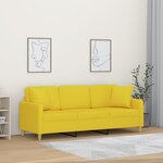 vidaXL Canapé 3 places avec oreillers jaune clair 180 cm tissu