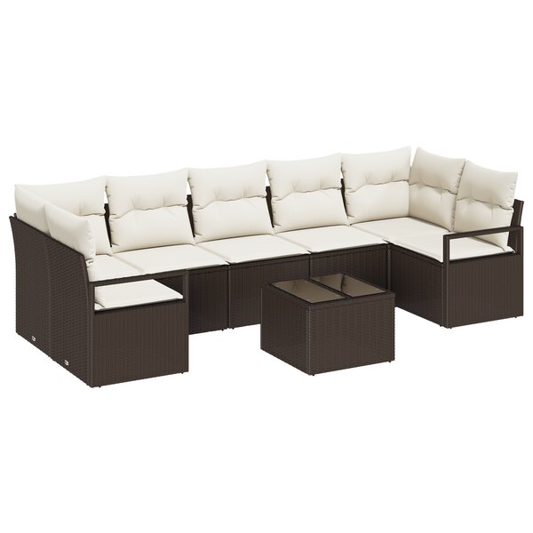 Ensemble de canapé de jardin vidaXL 8 pièces avec coussins marron en poly rotin