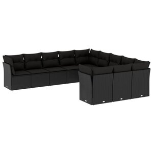 vidaXL Salon de jardin 11 Pièces avec coussins noir résine tressée
