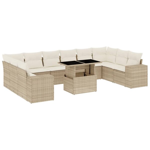 vidaXL Salon de jardin 11 Pièces avec coussins beige résine tressée