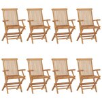 vidaXL Chaises de jardin avec coussins vert lot de 8 Bois teck massif