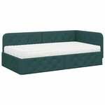 vidaXL Cadre de lit d'angle avec matelas Vert foncé 90 x 190 cm tissu