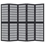 vidaXL Cloison de séparation 5 panneaux noir bois de paulownia massif