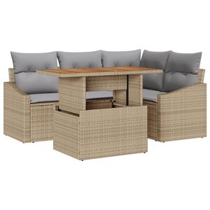 vidaXL Ensemble de Salle à Manger de Jardin 5 Pièces avec Coussins Beige Poly Rattan Acacia
