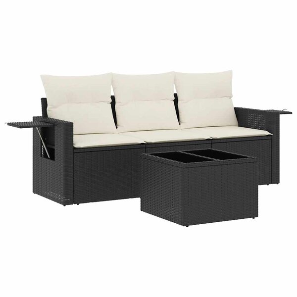 vidaXL Salon de jardin 4 Pièces avec coussins noir résine tressée