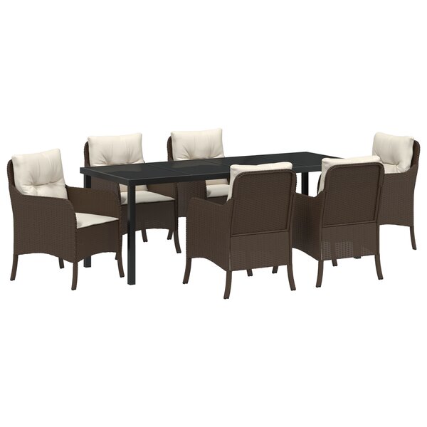 vidaXL Ensemble de salle à manger de jardin 7 pièces avec coussins Marron Poly Rattan