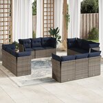 vidaXL Salon de jardin avec coussins 12 Pièces gris résine tressée