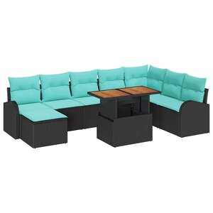 vidaXL Ensemble de canapé de jardin 9 Pièces Noir Poly rotin