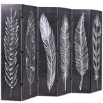 vidaXL Cloison de séparation pliable 228 x 170 cm Plumes Noir et blanc