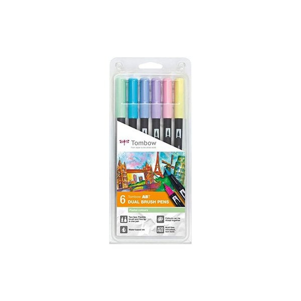 Tombow Feutre double pointe DUAL BRUSH PEN ABT  tons pastel    lot  de 6