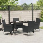 Ensemble de Salle à Manger de Jardin 5 Pièces avec Coussins Poly Rattan Noir