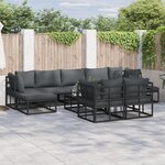 vidaXL Ensemble de canapé de jardin avec coussin 9 Pièces Noir Aluminium