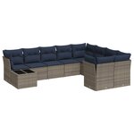 vidaXL Salon de jardin 10 Pièces avec coussins gris résine tressée