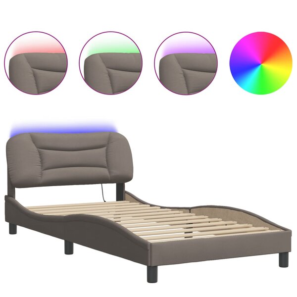 vidaXL Cadre de lit avec LED sans matelas Hvar taupe 100x200 cm tissu