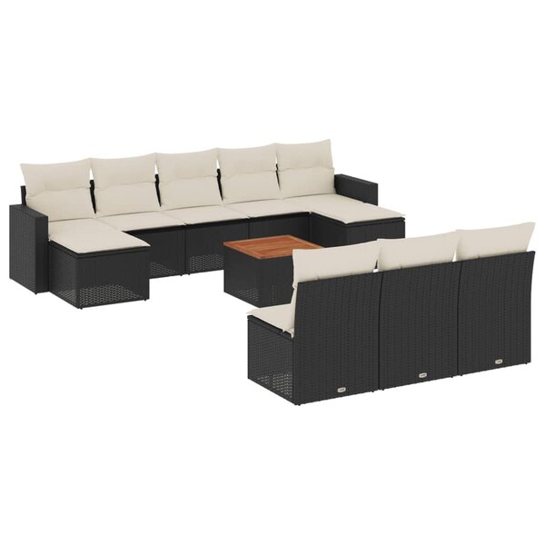 vidaXL Salon de jardin 11 Pièces avec coussins noir résine tressée