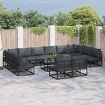 vidaXL Ensemble de canapé de jardin avec coussin 12 Pièces Noir Aluminium