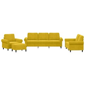 vidaXL Ensemble de canapés 4 Pièces avec coussins Jaune Velours