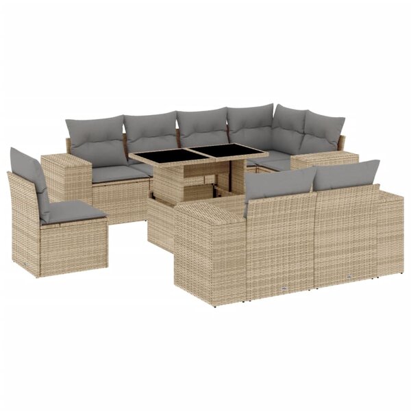 vidaXL Salon de jardin avec coussins 9 Pièces beige résine tressée