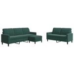 vidaXL Ensemble de canapés 3 Pièces avec coussins Vert foncé Velours