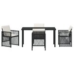 Ensemble de salle à manger de jardin 5 pièces avec coussins en poly rotin noir